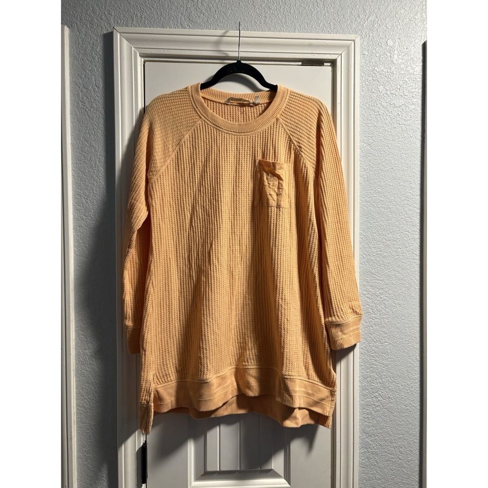 Soft Surroundings Tunic Women Large Orange Waffle Knit Thermal Pocket 2AZ81